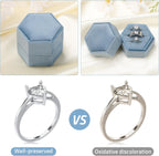 WantGor Velvet Jewelry Ring Box, 3 Slots Hexagon Ring Gift Box Ring Holder | Vintage Ring Display Case for Wedding Ceremony Proposal Engagement (Ocean Blue, 3 Slots)