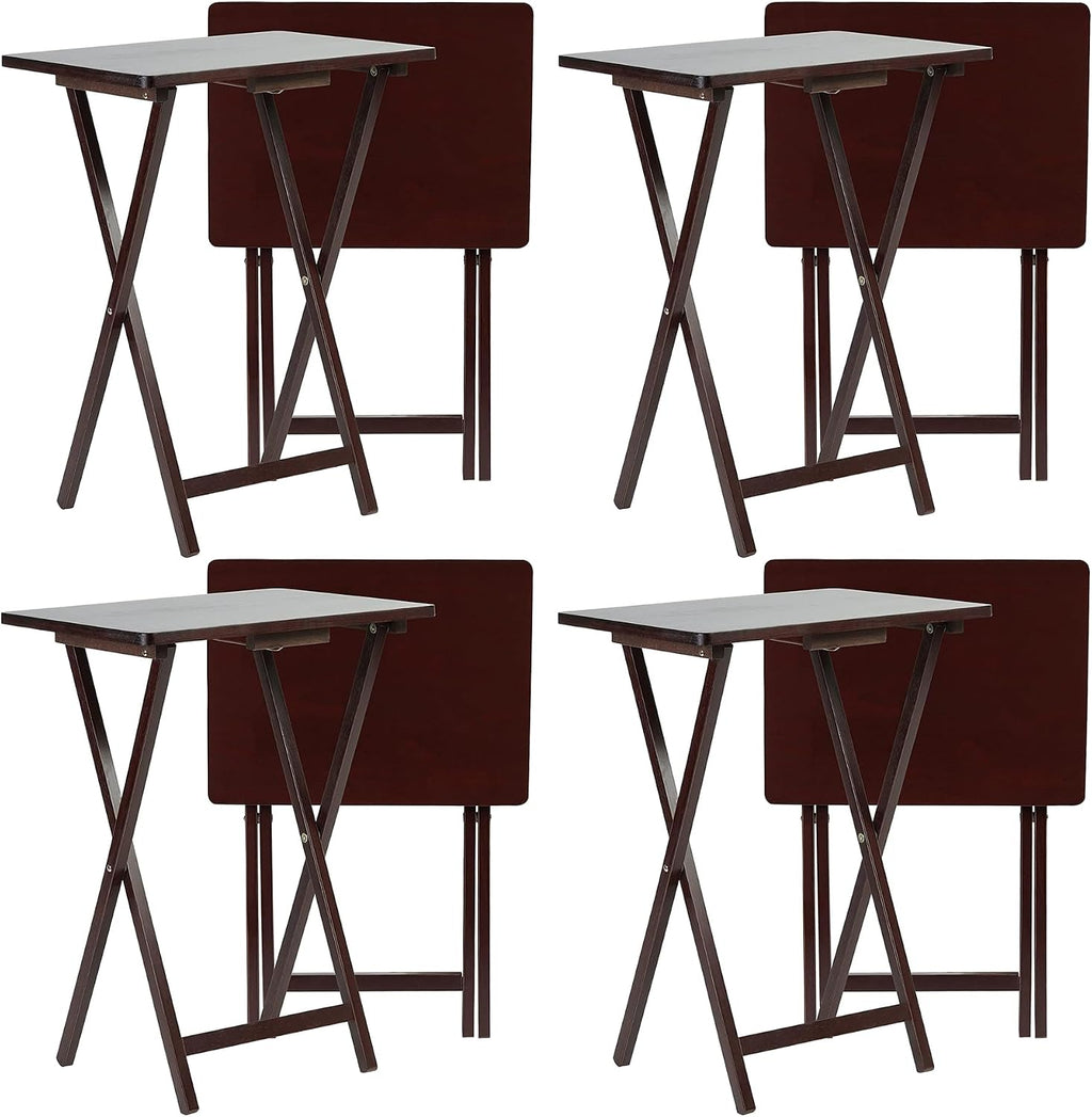 PJ Wood - Folding Wood TV Tray Table - Espresso 8-Piece Set | Solid Construction, 14.57 x 19.09 x 26 in, Space Saving Design, Home Office Use, Leg Base, Requires Assembly, Wipe Clean
