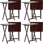 PJ Wood - Folding Wood TV Tray Table - Espresso 8-Piece Set | Solid Construction, 14.57 x 19.09 x 26 in, Space Saving Design, Home Office Use, Leg Base, Requires Assembly, Wipe Clean