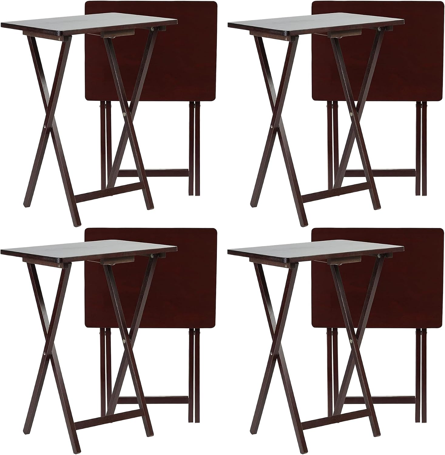 PJ Wood - Folding Wood TV Tray Table - Espresso 8-Piece Set | Solid Construction, 14.57 x 19.09 x 26 in, Space Saving Design, Home Office Use, Leg Base, Requires Assembly, Wipe Clean