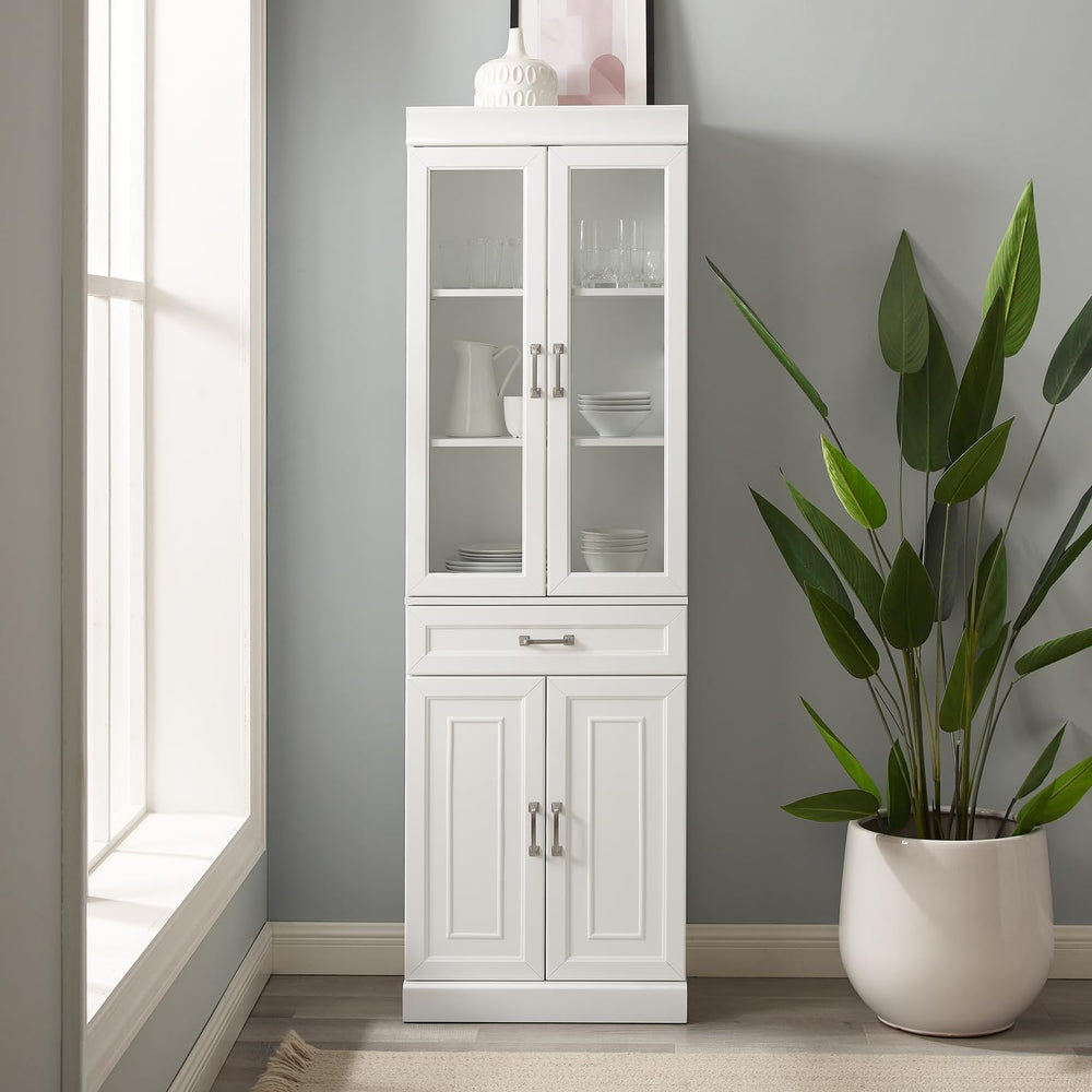 Maykoosh Glass Door Pantry Cabinet - White Kitchen Storage - Adjustable Shelv...