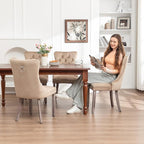 Kiztir Velvet Dining Chairs Set of 2, Upholstered Dining Chairs with Ring Pull Trim and Button Back, Luxury Tufted Dining Chair for Living Room, Bedroom, Kitchen (Khaki)
