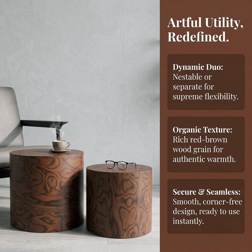 Round Nesting Coffee Table Set of 2, Modern Circle Accent End Table | Wooden ...