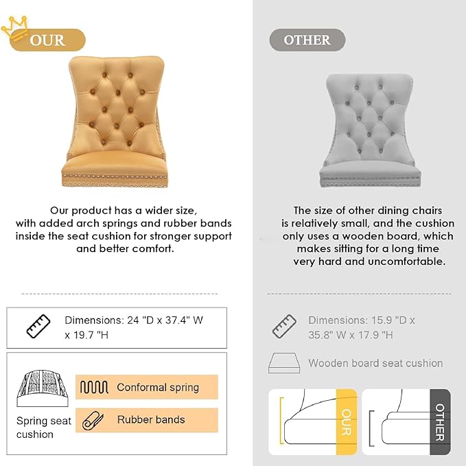 Kiztir Velvet Dining Chairs Set of 6, Upholstered Dining Room Chairs with Ring Pull Trim and Button Back, Luxury Tufted Dining Chairs for Living Room, Bedroom, Kitchen (Gold)