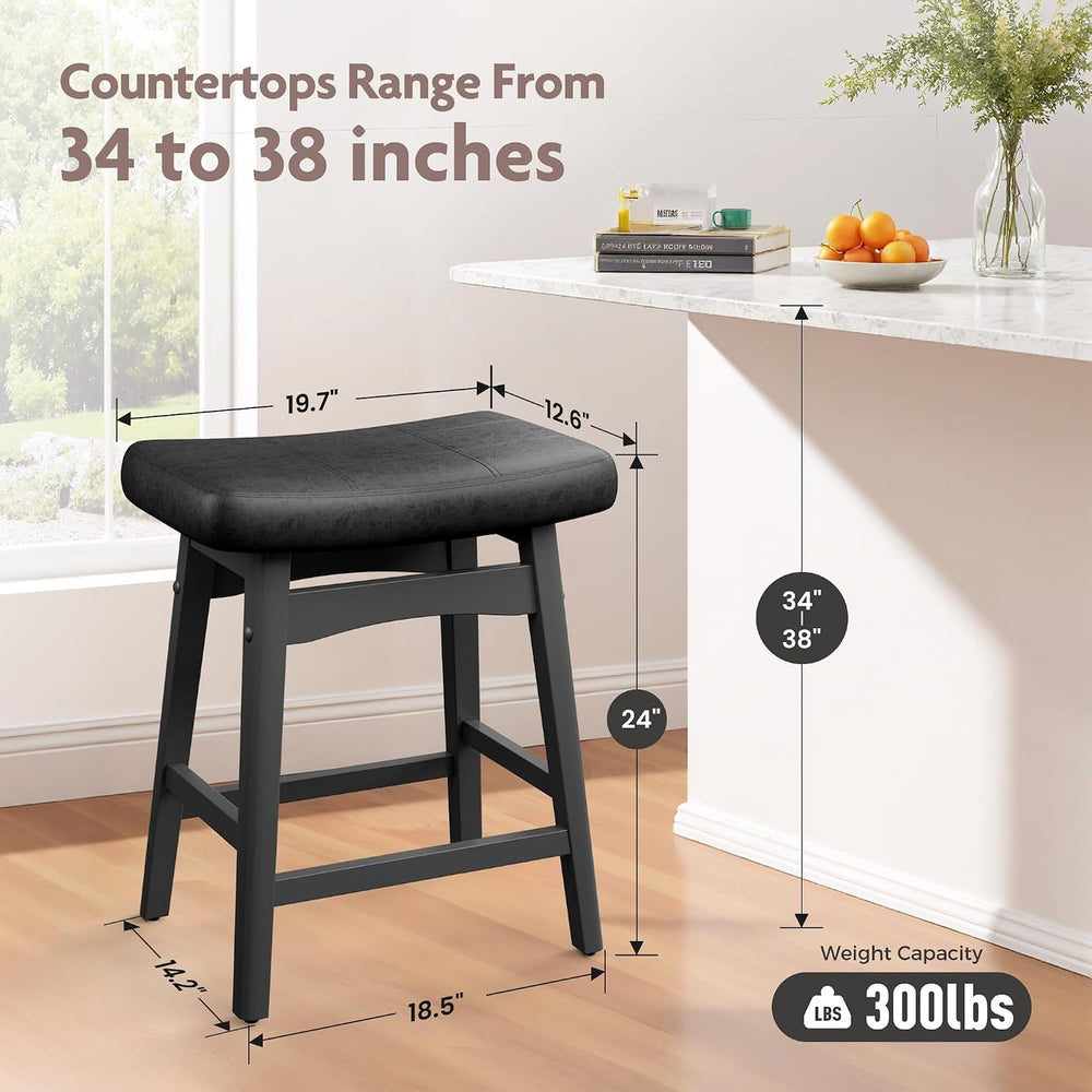 ALPHA HOME 24 Inch Bar Stools, Solid Wood Saddle Kitchen Stools, 1PC
