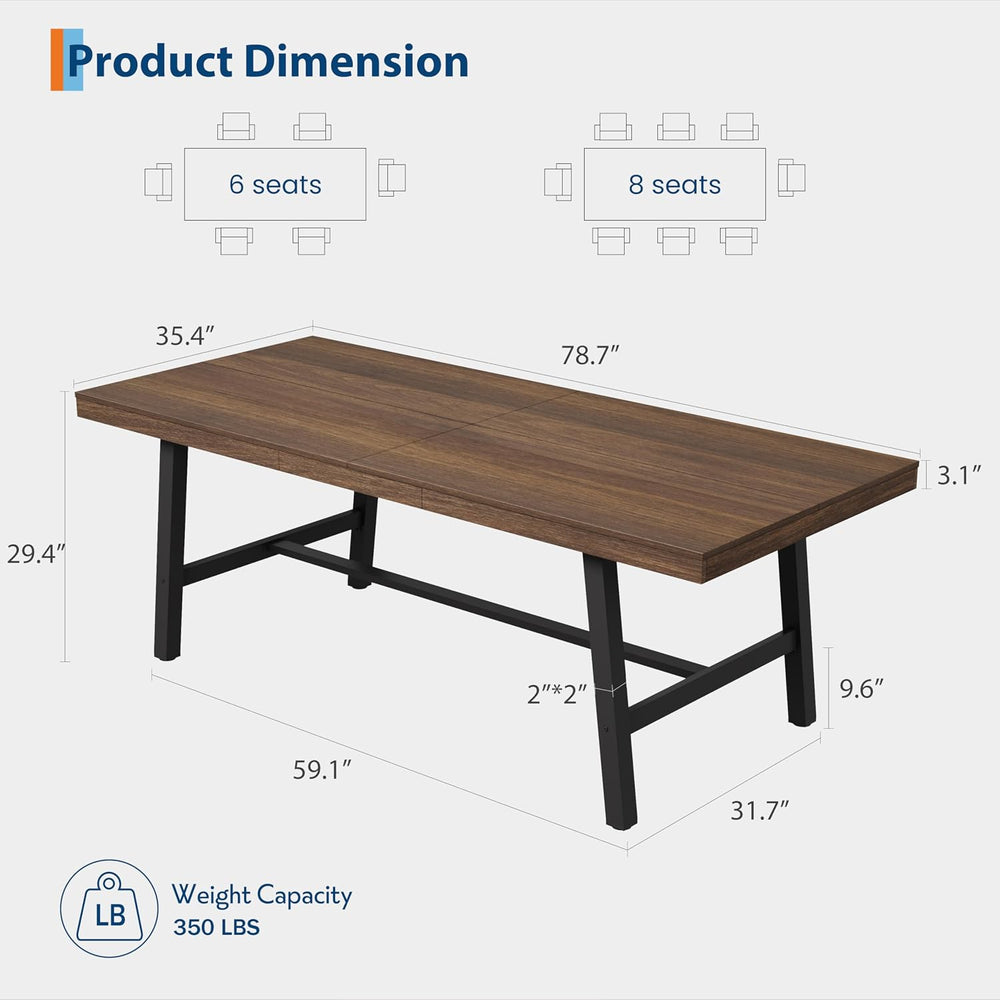 Garvee Industrial Dining Table for 6-8, 78.74" Extra Long Rectangular Ki...