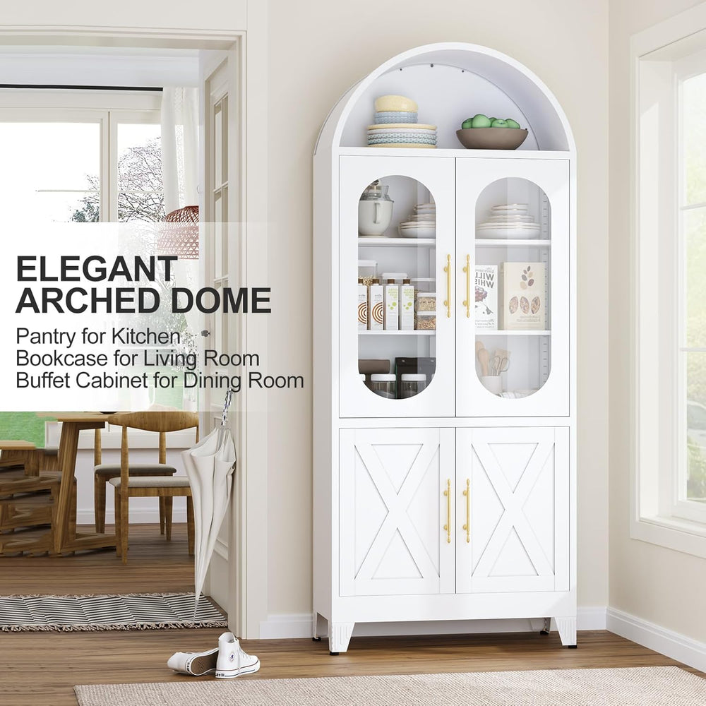 erosoei 73" H Metal Tall Arched Kitchen Pantry Cabinet, Modern Farmhouse...