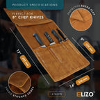 Personalized Premium Full Grain Leather Chef Knife Roll, 17L x 14W Inches Knife Storage Travel Case, Professional Custom Monogram Embossed Chef Knife Case - Holds 4 Chef Knives