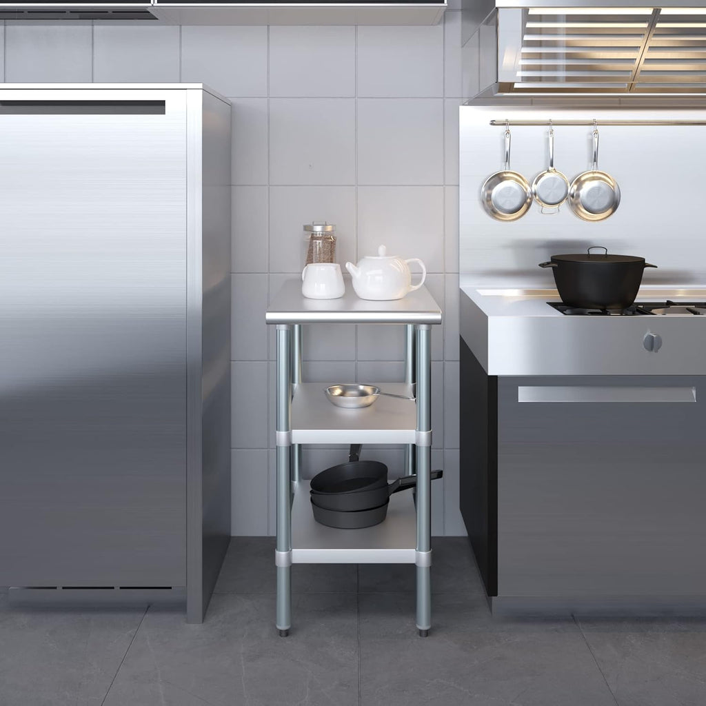 AmGood Stainless Steel Work Table with 2 Shelves | NSF | Metal Utility Table (18" Long x 30" Deep)