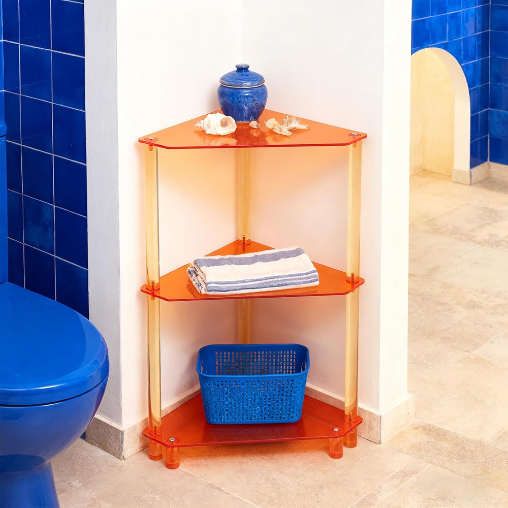 3-Tier Triangle End Table, Orange Acrylic Side Table for Living Room, Bedroom...