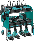 CCCEI Modular Power Tool Organizer Wall Mount with Charging Station. Garage Drill Storage Shelf with Hooks, Heavy Duty Rack, Tool Battery Holder Built in 8 Outlet. Gift for Men. Navy Blue, 2 Pack.