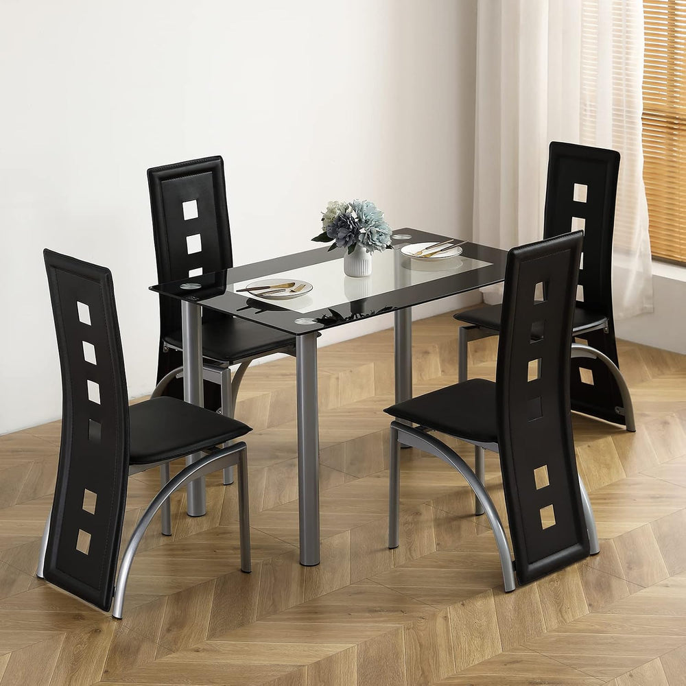 Karl home 5-Piece Glass Dining Table Set with 4 PVC Chairs, Easy Assembly | 4...