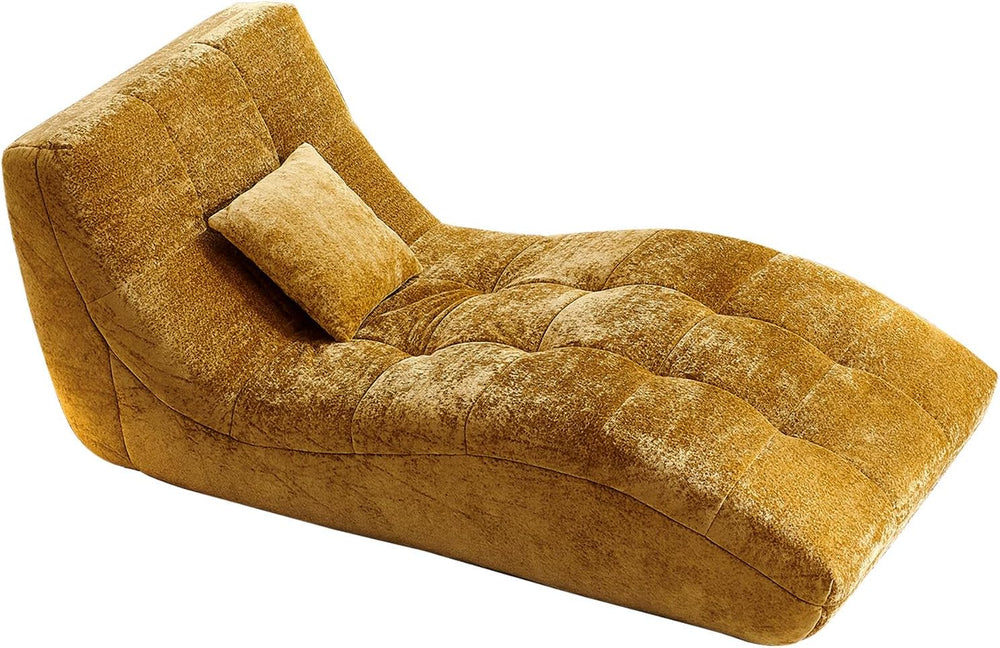 Chaise Lounge Chair with Curved Back, Modern Upholstered Recliner Sofa, Tufte...