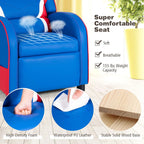 Costzon Kids Recliner, Gaming Recliner Chair w/Footrest, Headrest, Lumbar Support & Side Pockets, Ergonomic Leather Lounge Chair for Living & Gaming Room, Adjustable Recliner Sofa for Boys Girls, Blue
