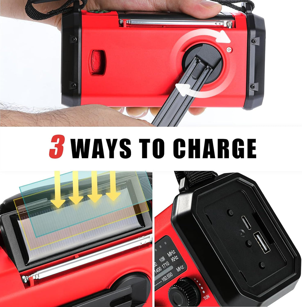 10000mAh Emergency Crank Radio, NOAA/AM/FM Weather Radio, Type-C Charge,Solar...