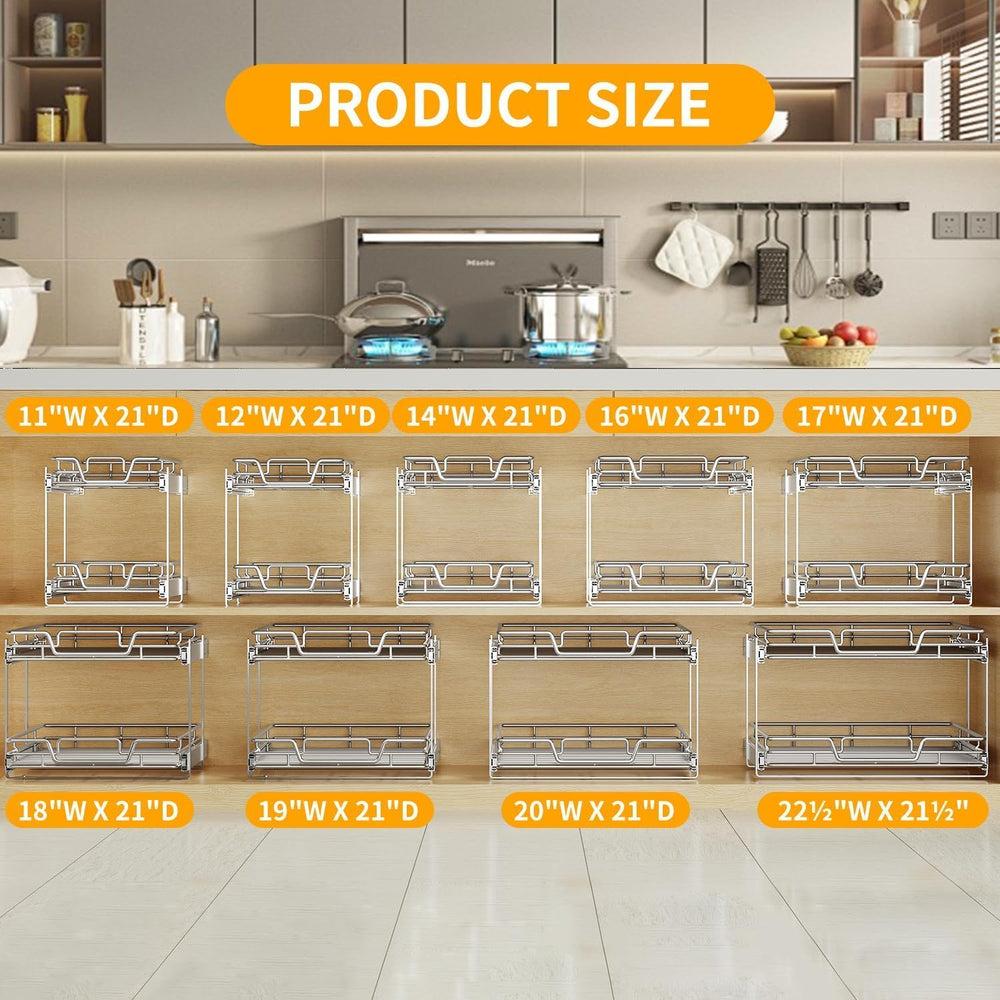 2-Tier Kitchen Cabinet Pull Out Shelf and Drawer Organizer Slide Out Pantry S...