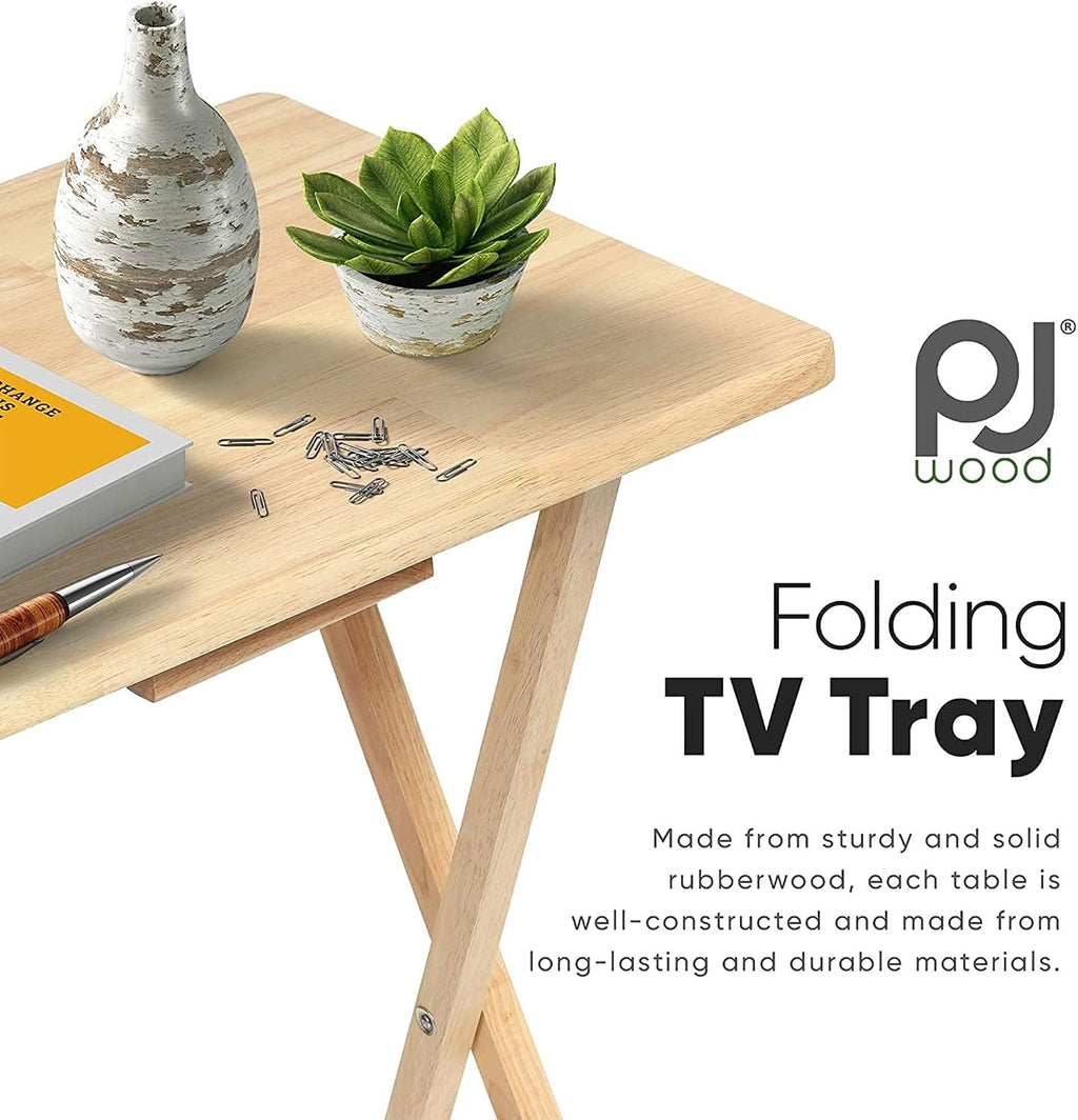 PJ Wood - Rectangular Folding TV Trays Set - Natural 6-Piece | Solid Construction, 14.57 in W x 19.09 in L x 26 in H, Compact Storage, Flat Tabletop, Modern Style