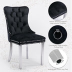 Velvet Upholstered Dining Chairs Set of 6, Modern Style Kitchen Side Chairs with Nailhead Trim and Silver Plated Leg, Metal Pulling Ring for Dining Room Living Room(Black, Set of 6)