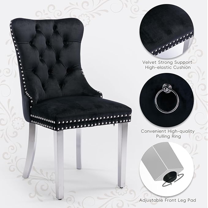 Velvet Upholstered Dining Chairs Set of 8, Modern Style Kitchen Side Chairs w...