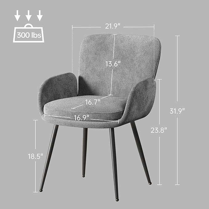 VKNOW Modern Dining Chairs Set of 4, Upholstered Dining Room Chair with Armrest, Kitchen Chairs with Curved Ergonomics Backrest for Living Room, Dining Room, Kitchen, Grey