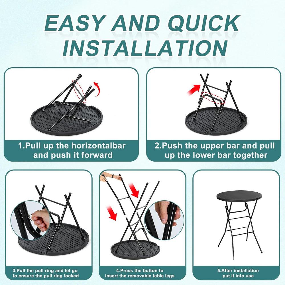 Nice C Plastic High Top Cocktail Table, 31.5" Foldable Bar Table (2P Bla...