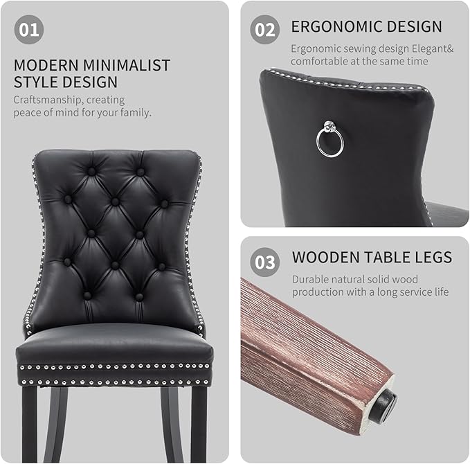 Leather Dining Chairs Set of 2, Upholstered Dining Room Chairs with Nailhead ...
