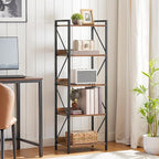 HOOBRO Bookshelf, 5-Tier Industrial Bookcase, Book Shelf Storage Organizer, Tall Bookshelf with Metal Frame for Living Room, Bedroom, Home Office, Kitchen, Rustic Brown and Black BF73SJ01