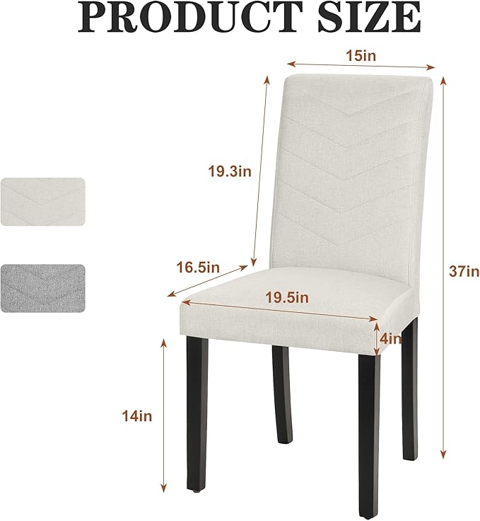 VECELO Upholstered Dining Chairs Set of 4, Fabric Wood Legs High Back for Kitchen Living Room, Beige