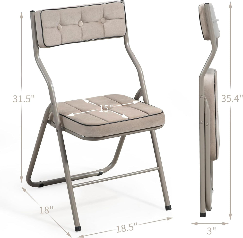 Padded Folding Chairs, Dining Chair with Cushion, Khaki, 4 Pack