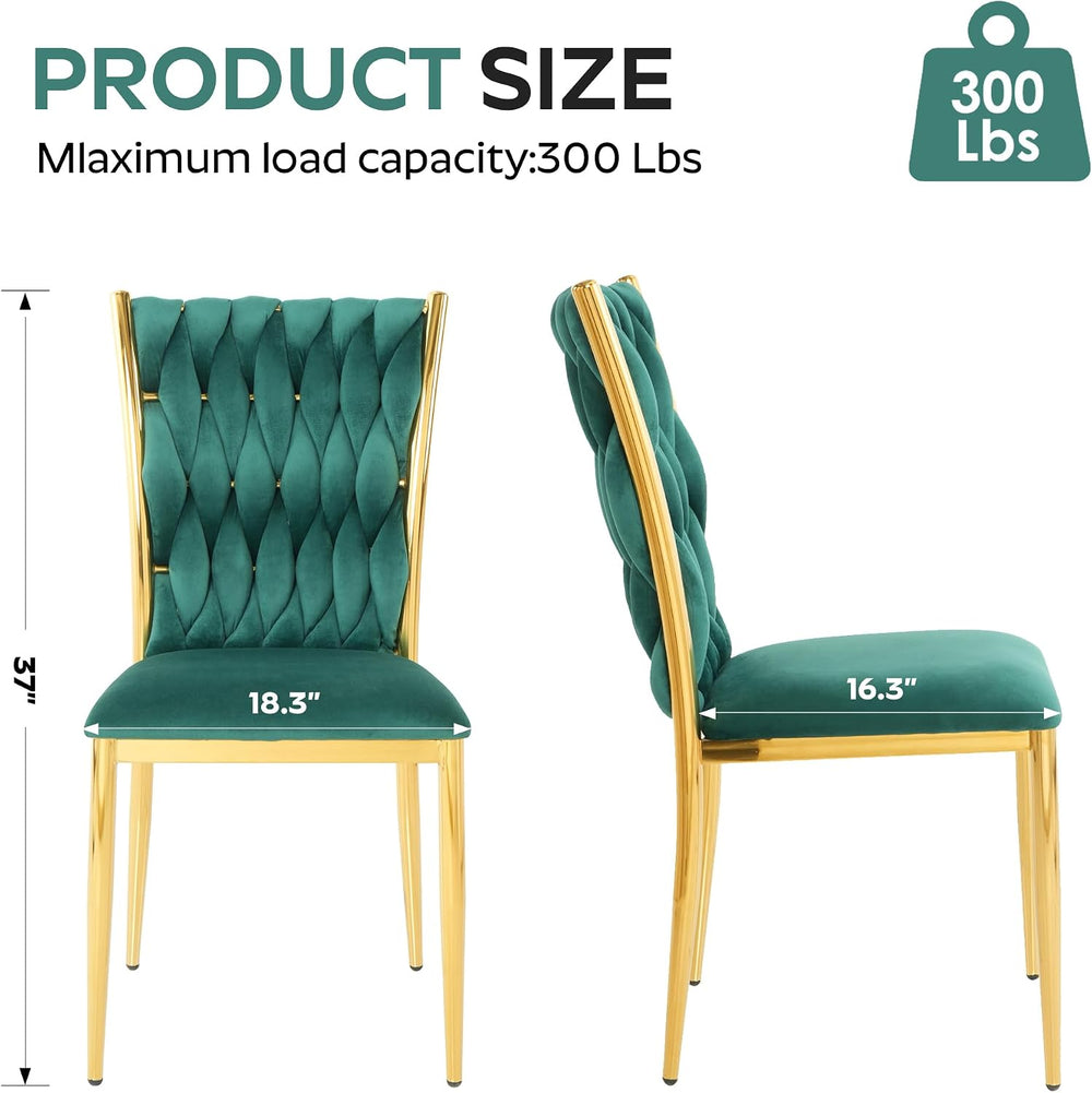 Velvet Dining Chairs Set of 6, Woven Upholstered Dining Chairs with Gold Meta...