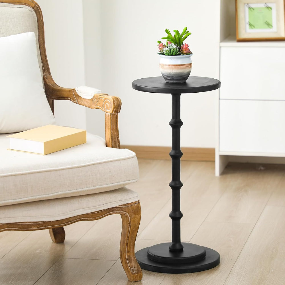 Marsui Black Pedestal Cocktail Side Table Solid Wood Martini Side Table for C...