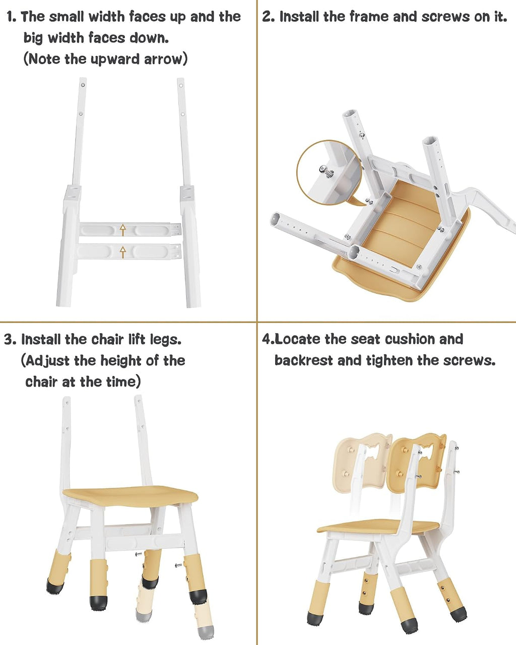 Brelley Kids Chairs (2pcs) Height Adjustable Toddler Chairs for Table, for Indoor & Outdoor Use Classroom/Daycare/Home for Ages 3-8, 180lbs High Bearing Toddler Chair, CPC & CE Approved- Beige