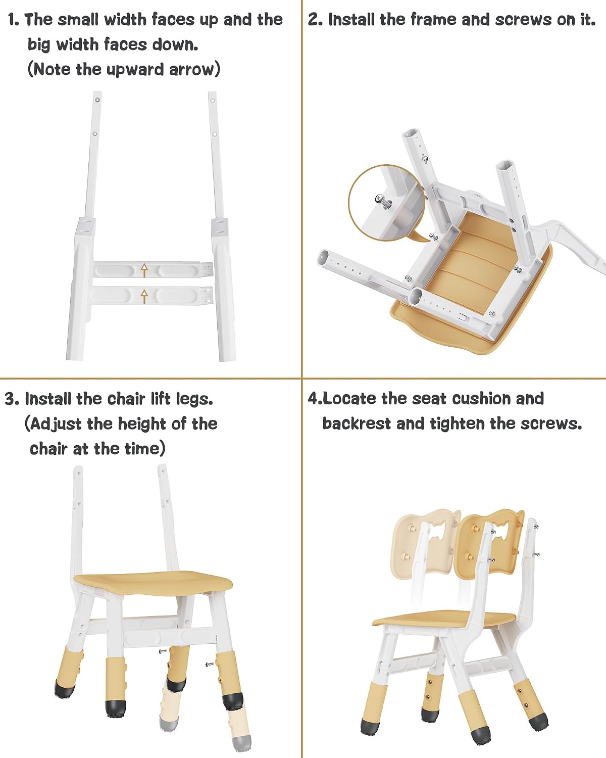 Brelley Kids Chairs (2pcs) Height Adjustable Toddler Chairs for Table, for Indoor & Outdoor Use Classroom/Daycare/Home for Ages 3-8, 180lbs High Bearing Toddler Chair, CPC & CE Approved- Beige
