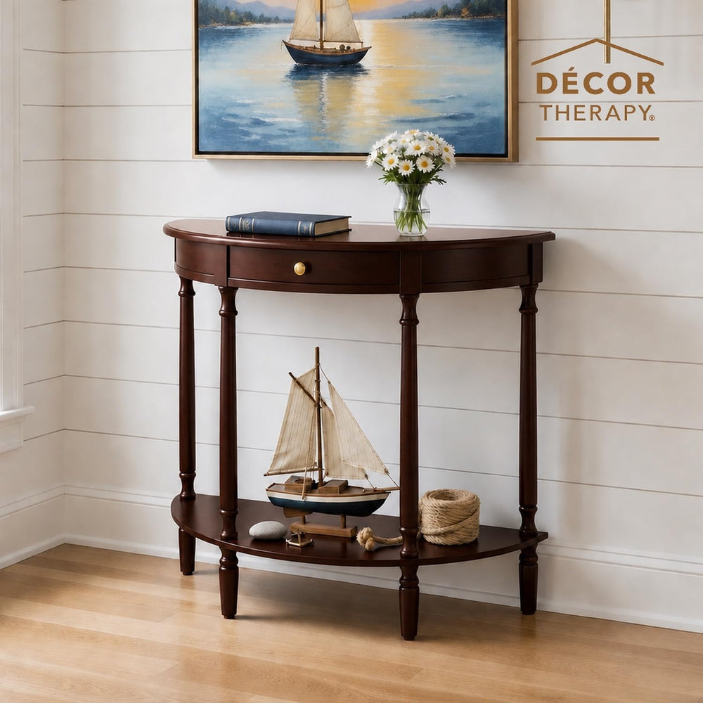 Decor Therapy Truro Half Round Console Table, Traditional Entryway Table with...