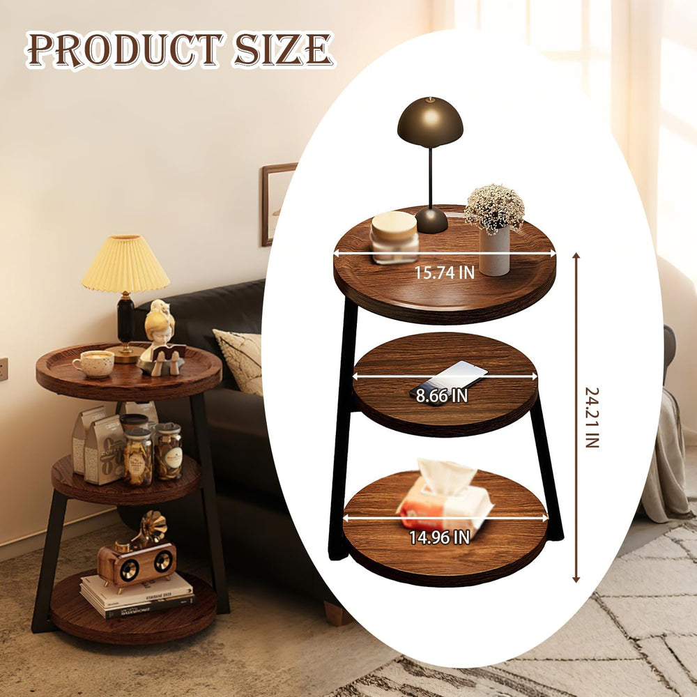 YUNMUARY-Walnut Wood Side Table,Modern Round Bed Tables Bedroom,Circle End Ta...