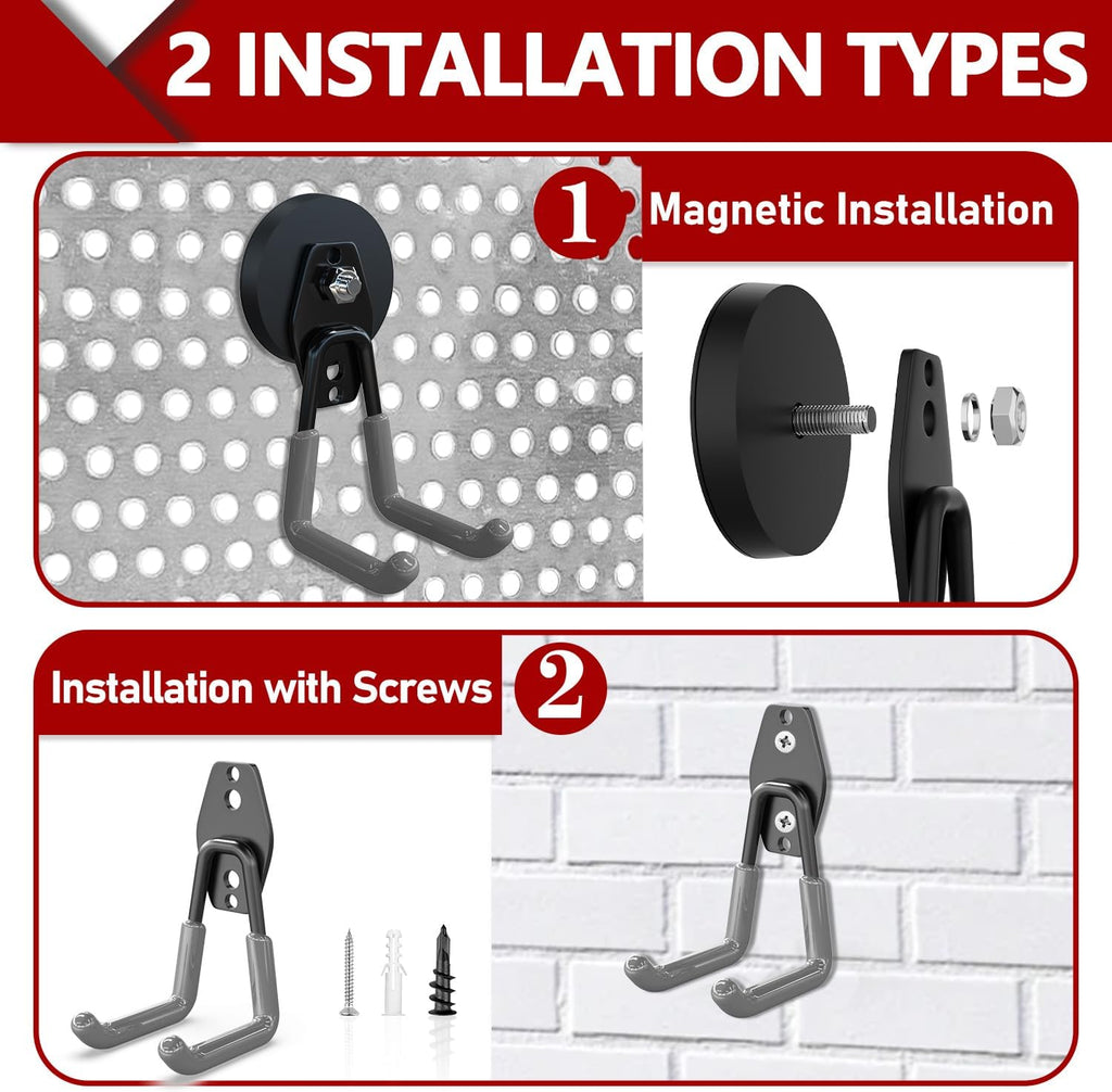 3-H Heavy Duty Magnet Garage Hooks 2 Pack, Large Strong Magnetic Hooks for Hanging Cordless Power Drill, Utility Magnetic Tool Holder for Metal Cabinet, Steel Pegboard, Toolbox, Garage(Orange)