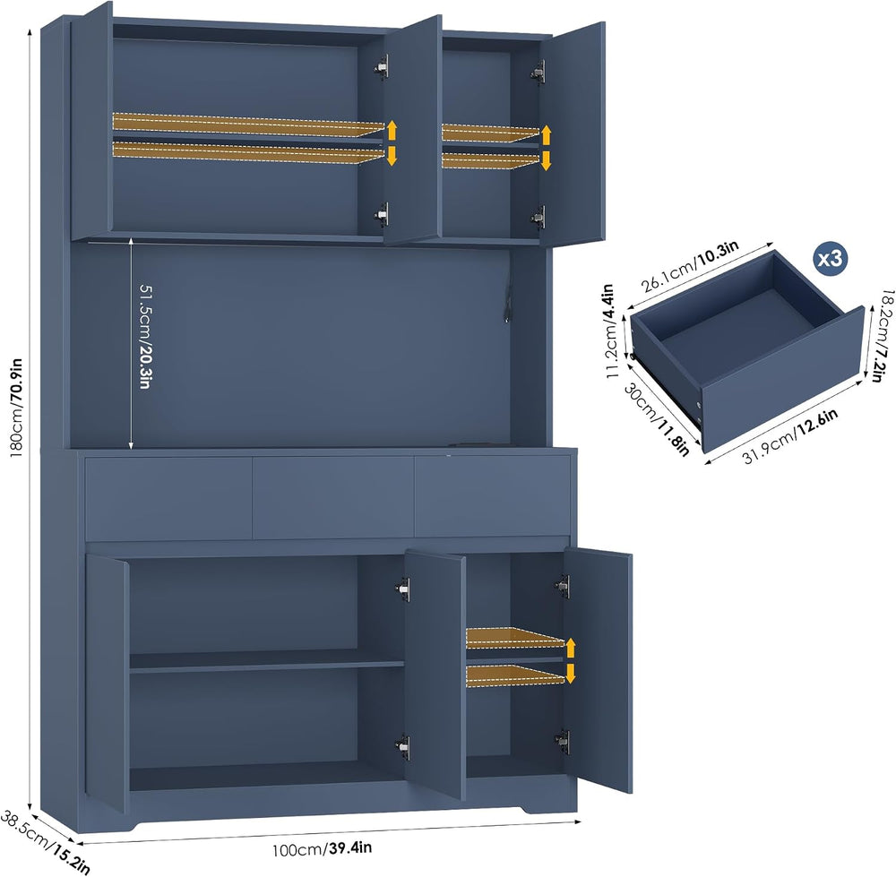 FINETONES 71" Pantry Cabinet with Power Outlets and Led Lights | Large K...