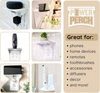 Power Perch Horizontal Wall Outlet Shelf with Cord Storage Strap - Declutter & Reclaim Bathroom Counter Space - Alexa Stand, Apple Homepod Shelf, Toothbrush Holders Wall Mounted - White, 2-Pack