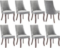 Grey Dining Chairs Set of 8，Linen Channel Tufted Kitchen Dining Room Chair with Curved Solid Wood Legs, Comfortable Fabric Upholstered Dining Chair for Dining Room, (Grey, 8pc)