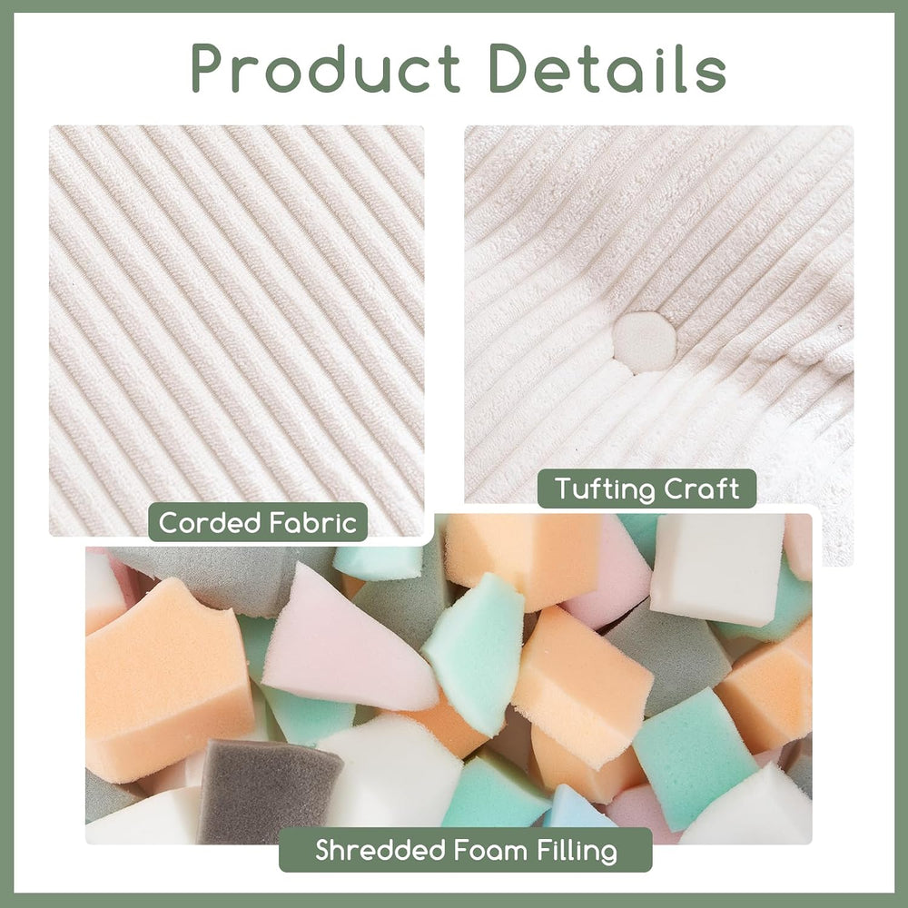 HIGOGOGO Square Stuffed Pouf Ottoman, Corduroy Poufs with Foam Chunk Filling,...