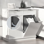 White Double Tilt Out Laundry Hamper Cabinet Laundry Basket Cabinet Hidden Laundry Hamper with 2 Drawers & 2 Baskets for Bathroom Bedroom,30x30x16in
