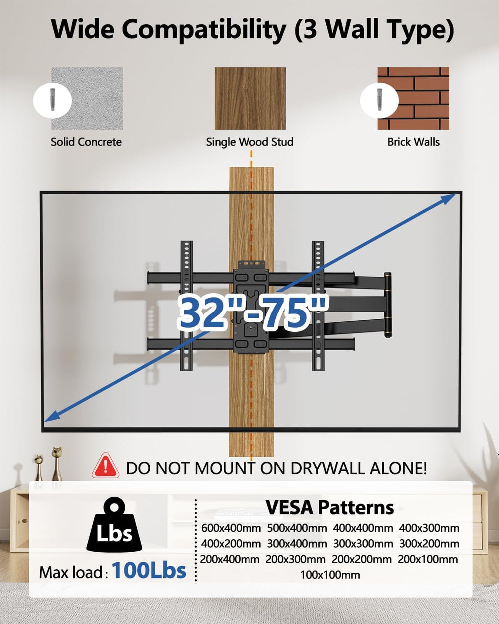 FORGING MOUNT Corner TV Wall Mount Long Arm TV Mount for 32-75 inch TVs | Sin...