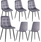 NORDICANA Grey Velvet Dining Chairs Set of 6, Upholstered Tufted Kitchen Chairs, Comfortable Seat, Metal Leg, Easy Assembly