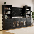 TUSY 71" Large TV Stand Set - TV Entertainment Center for TVs up to 65", Media Center with Tempered Glass Doors and Drawer, TV Hutch with Bookshelves for Living Room (Black, BFFB)