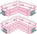Nieifi Adhesive Corner Shower Caddy Shelf Basket Rack with Hooks, Rust Proof Stainless Steel Bathroom Shelf Shampoo Holder No Drilling (Pink)