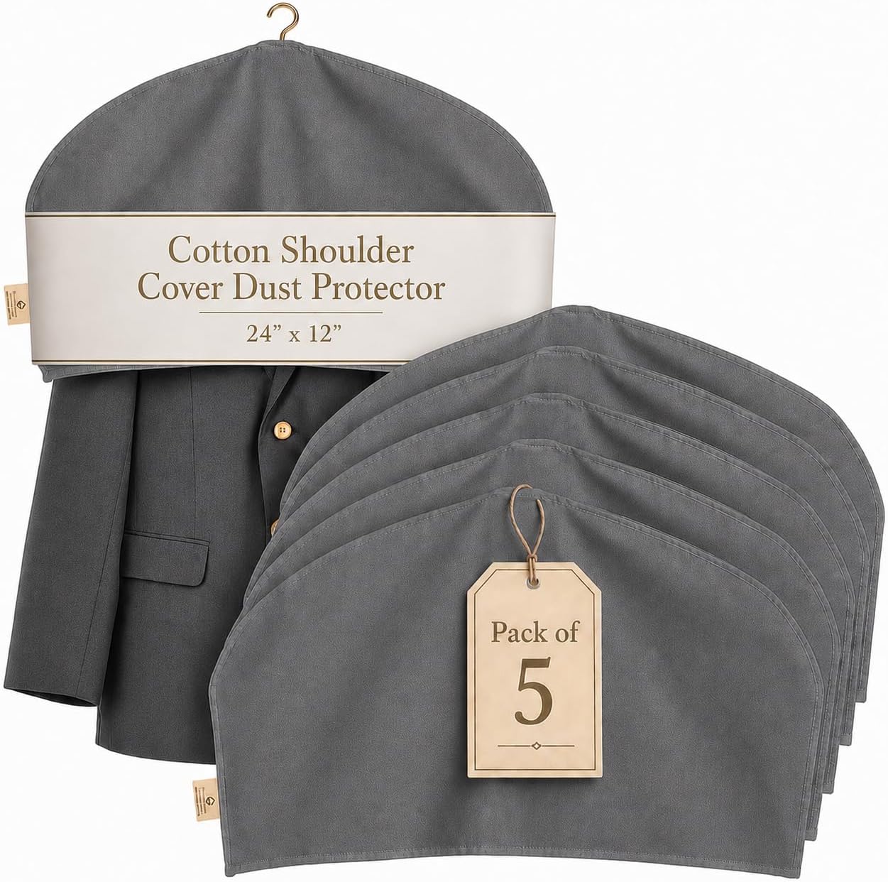 Shoulder Covers for Clothes - Breathable Garment Dust Covers Protectors for Suit, Coats, Jackets, Dress Closet Storage (Grey, Set of 5)