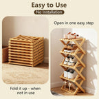 Bamboo Shoe Rack, Portable Folding Storage, No Installation, 5 Tier Stand | Free Standing, Space Saving Design, Easy To Move, Ideal For Entryway, Closet, Dorm