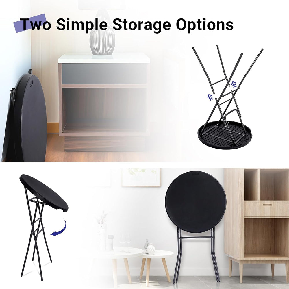 Byliable 28in Cocktail Folding Table, Round High Top Bar Height Black Table |...
