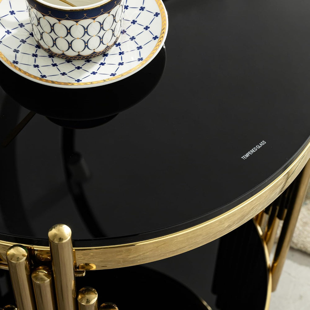 Modern Round End Table Gold Side Table with Glass Top Living Room