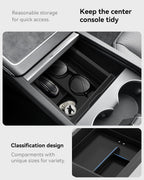 for Tesla New Model Y Juniper Center Console Organizer Tray Divided Storage Double Layer Space Slide smoothly Model Y 2025 2026 Accessorie - 4 PCS, Black